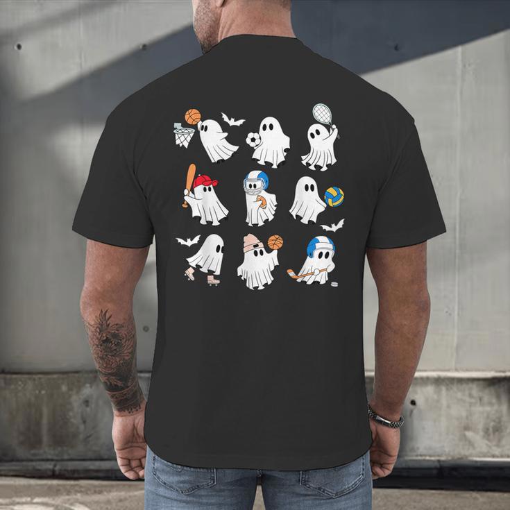 Halloween PE Teacher Ghost Playing Soccer Football Baseball Men's Back Print T-Shirt, gift for family, gift for coworker