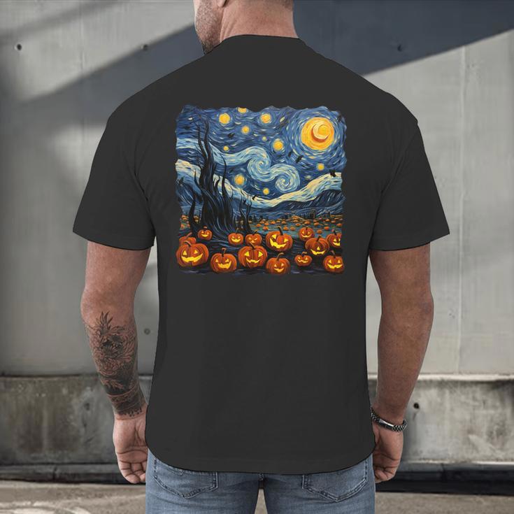 Halloween Pumpkin Starry Night Van Gogh Art Teacher Men's Back Print T-Shirt, gift for family, gift for coworker