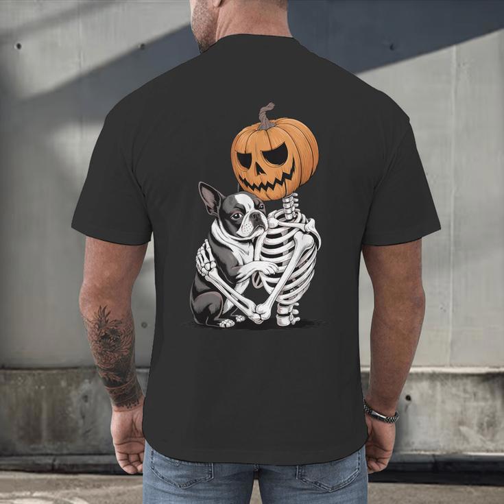 Halloween Skeleton Boston Terrier Men's Back Print T-Shirt, gift for family, gift for coworker