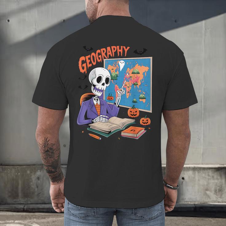 Halloween Skeleton Geography Teacher Pumpkin Bats Classroom Men's Back Print T-Shirt, gift for family, gift for coworker Halloween Skeleton Geography Teacher Pumpkin Bats Classroom Men's Back Print T-Shirt, gift for family, gift for coworker