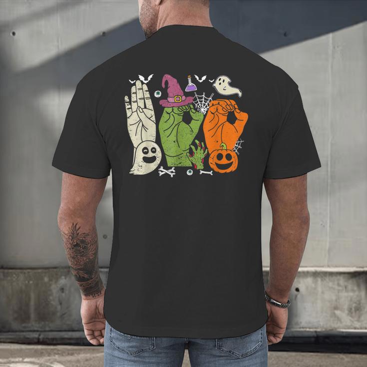 Halloween SPED Teacher Boo In ASL Boo Hands Sign Language Men's Back Print T-Shirt, gift for family, gift for coworker