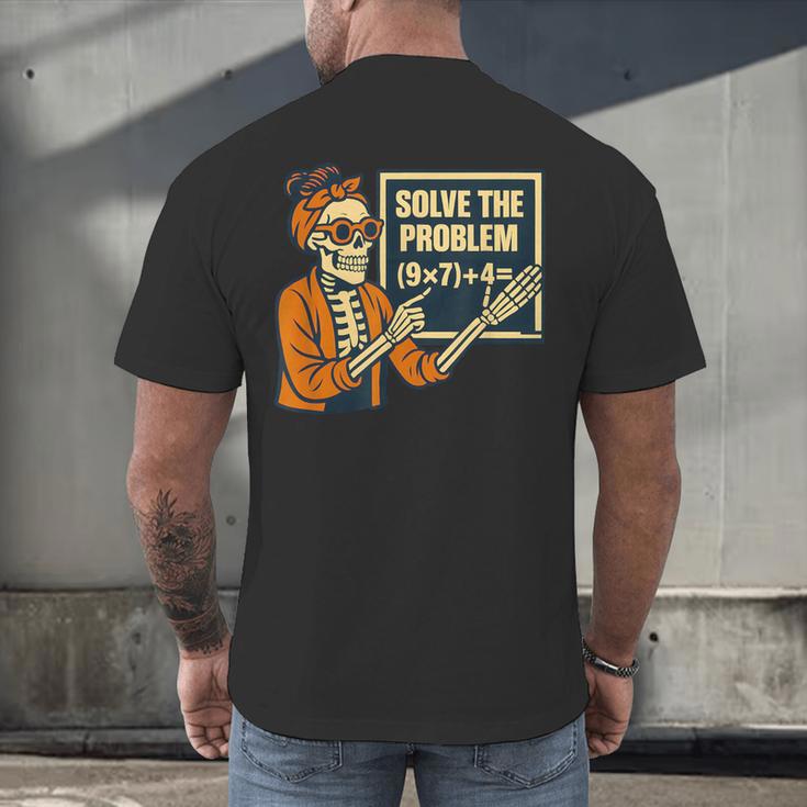 Halloween Teacher Six Seven Meme 6 7 Skeleton Spooky Costume Men's Back Print T-Shirt, gift for family, gift for coworker