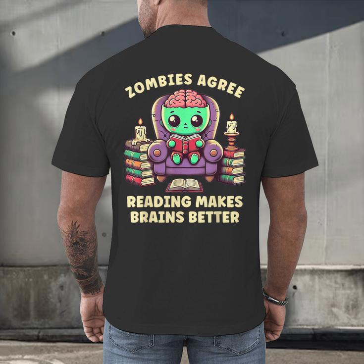 Halloween Teacher Zombie Reading Is Good For Brains Men's Back Print T-Shirt, gift for family, gift for coworker Halloween Teacher Zombie Reading Is Good For Brains Men's Back Print T-Shirt, gift for family, gift for coworker