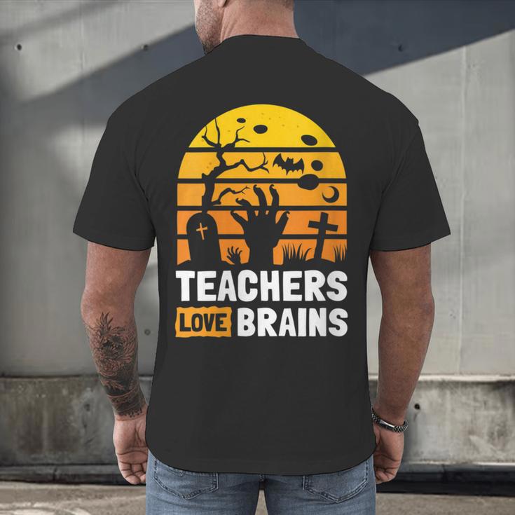 Halloween Teachers Science Math Teachers Love Brains Men's Back Print T-Shirt, gift for family, gift for coworker