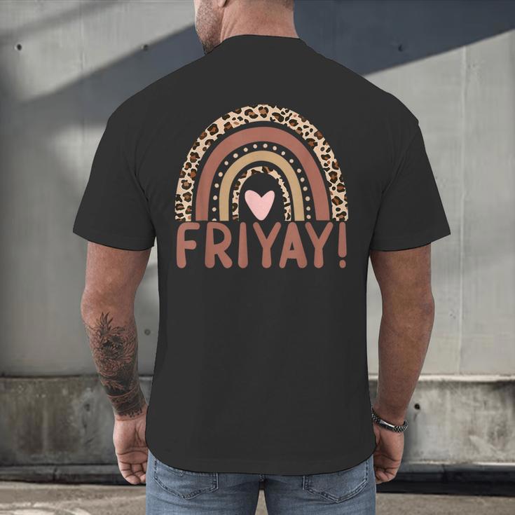 Happy Fri-Yay Friday Lovers Fun Teacher Leopard Rainbow Men Women Girls Kids Men's Back Print T-Shirt, gift for family, gift for coworker Happy Fri-Yay Friday Lovers Fun Teacher Leopard Rainbow Men Women Girls Kids Men's Back Print T-Shirt, gift for family, gift for coworker