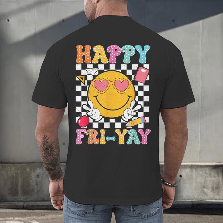 Happy Fri-Yay Groovy Teacher Friday Weekend Fri Yay Men's Back Print T-Shirt, gift for family, gift for coworker