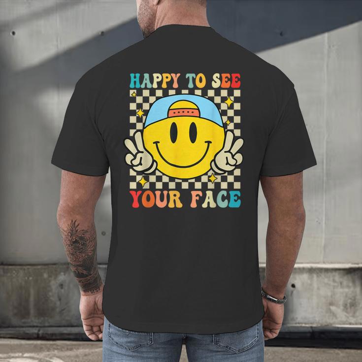 Happy To See Your Face Hippie Smile Back To School Teachers Men's Back Print T-Shirt, gift for family, gift for coworker