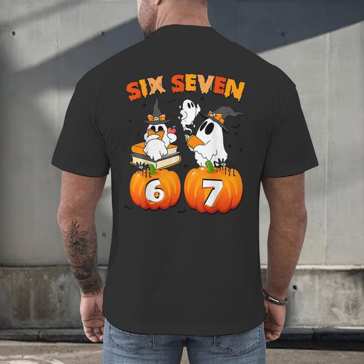 Haunted By 67 Boo Ghost Pumpkin Halloween Teacher Men's Back Print T-Shirt, gift for family, gift for coworker