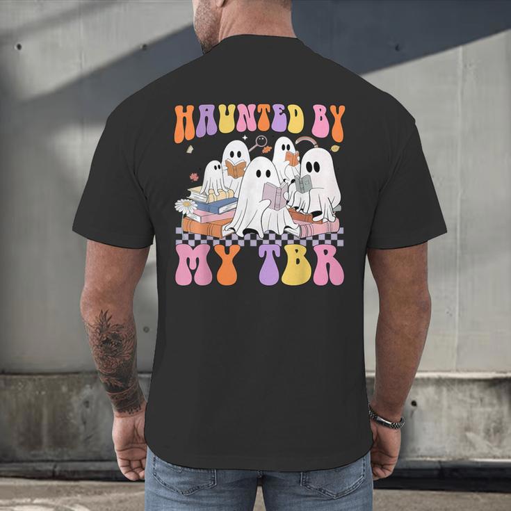 Haunted By My TBR Cute Ghosts Book Reading Teacher Halloween Men's Back Print T-Shirt, gift for family, gift for coworker