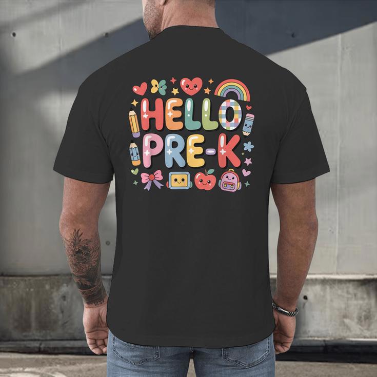 Hello Pre-K Back To School Teacher Student Fun Graphic Tee Men's Back Print T-Shirt, gift for family, gift for coworker