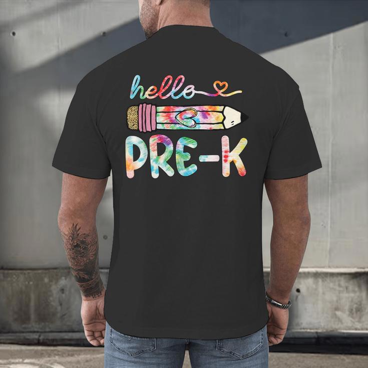 Hello Pre-K Pencil Teacher Student Tie Dye Men's Back Print T-Shirt, gift for family, gift for coworker Hello Pre-K Pencil Teacher Student Tie Dye Men's Back Print T-Shirt, gift for family, gift for coworker