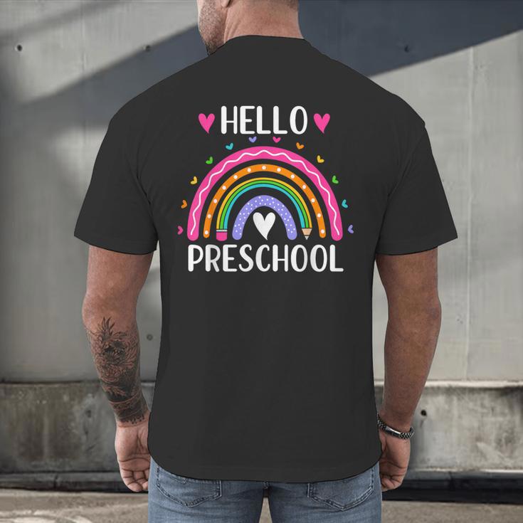 Hello Preschool Teacher Student Girls Rainbow Back To School Men's Back Print T-Shirt, gift for family, gift for coworker
