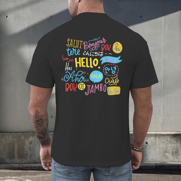 Hello Word In Different Languages Travel And Teacher Lover Men's Back Print T-Shirt, gift for family, gift for coworker Hello Word In Different Languages Travel And Teacher Lover Men's Back Print T-Shirt, gift for family, gift for coworker