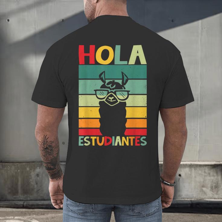 Hola Estudiantes Spanish Teacher Back To School 2025 Men's Back Print T-Shirt, gift for family, gift for coworker Hola Estudiantes Spanish Teacher Back To School 2025 Men's Back Print T-Shirt, gift for family, gift for coworker