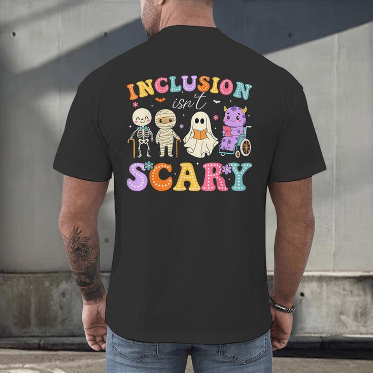 Inclusion Isn't Scary Ghost Halloween SLP Sped Teacher Men's Back Print T-Shirt, gift for family, gift for coworker Inclusion Isn't Scary Ghost Halloween SLP Sped Teacher Men's Back Print T-Shirt, gift for family, gift for coworker
