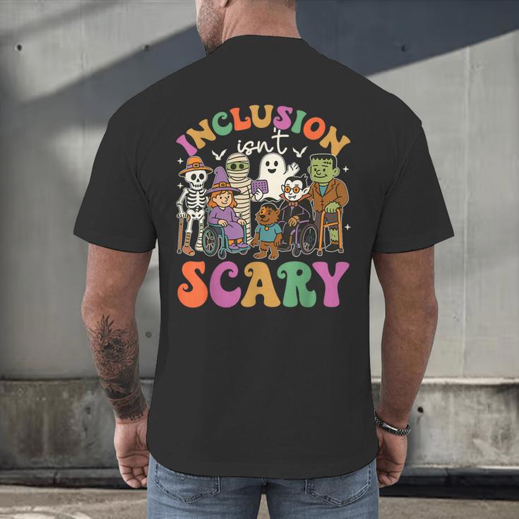 Inclusion Isnt Scary Halloween Skeleton Ghost Sped Teacher Men's Back Print T-Shirt, gift for family, gift for coworker Inclusion Isnt Scary Halloween Skeleton Ghost Sped Teacher Men's Back Print T-Shirt, gift for family, gift for coworker