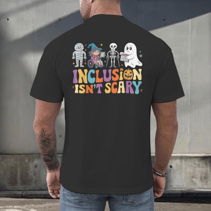 Inclusion Isn't Scary SLP Halloween Sped Teacher Men's Back Print T-Shirt, gift for family, gift for coworker Inclusion Isn't Scary SLP Halloween Sped Teacher Men's Back Print T-Shirt, gift for family, gift for coworker