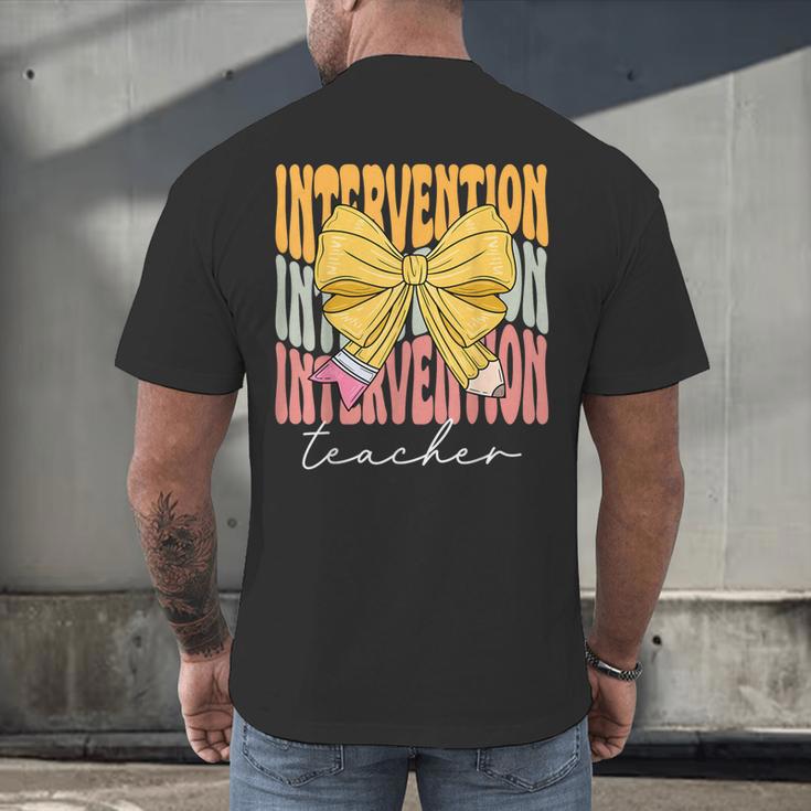 Interventionist Teacher Groovy Coquette Bow Back To School Men's Back Print T-Shirt, gift for family, gift for coworker Interventionist Teacher Groovy Coquette Bow Back To School Men's Back Print T-Shirt, gift for family, gift for coworker