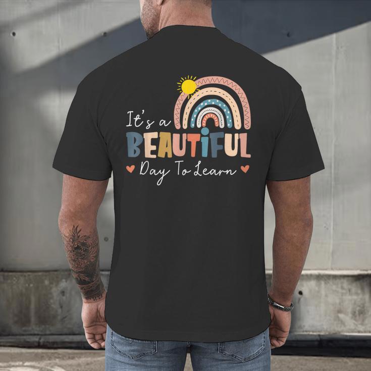 It's A Beautiful Day To Learn Cute Rainbow Boho Teacher Men's Back Print T-Shirt, gift for family, gift for coworker It's A Beautiful Day To Learn Cute Rainbow Boho Teacher Men's Back Print T-Shirt, gift for family, gift for coworker