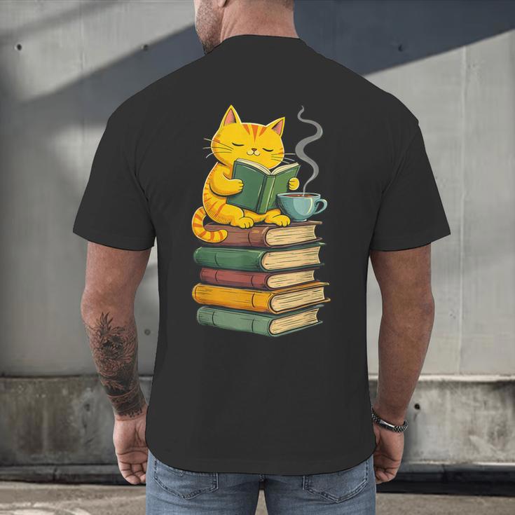 Kawaii Cats Lover Coffee Books Teacher Librarian Cat Men's Back Print T-Shirt, gift for family, gift for coworker