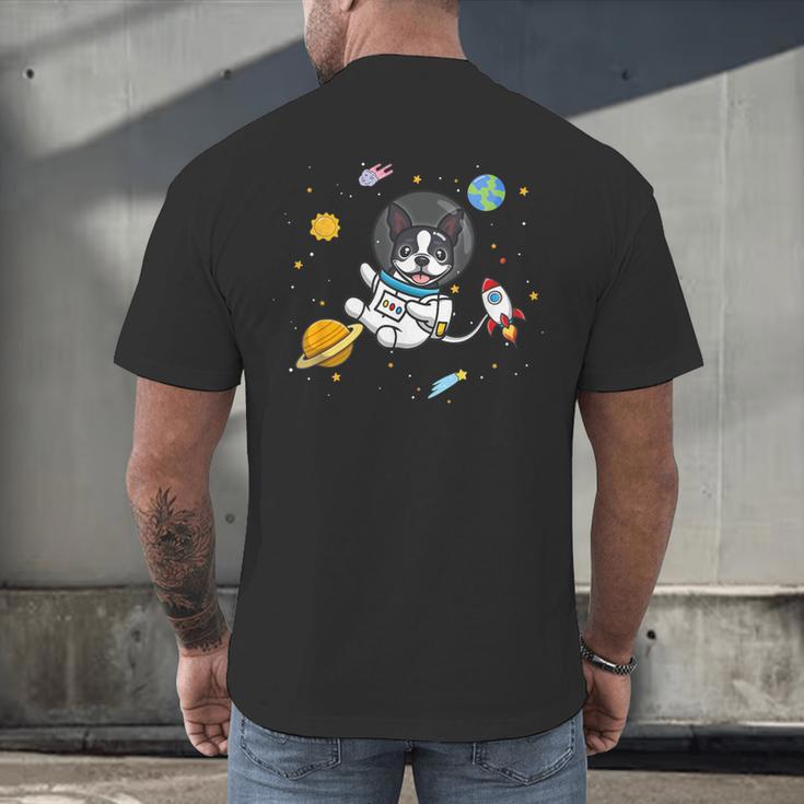 Kawaii Kids & Boys Astronaut Space Boston Terrier Dog Lover Men's Back Print T-Shirt, gift for family, gift for coworker