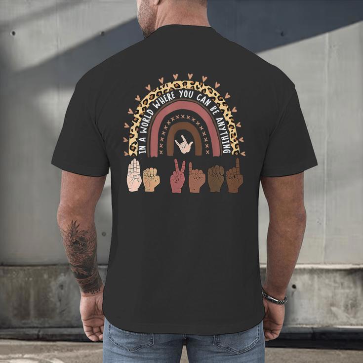 Be Kind Hand-Talking Teacher Artist ASL Men's Back Print T-Shirt, gift for family, gift for coworker