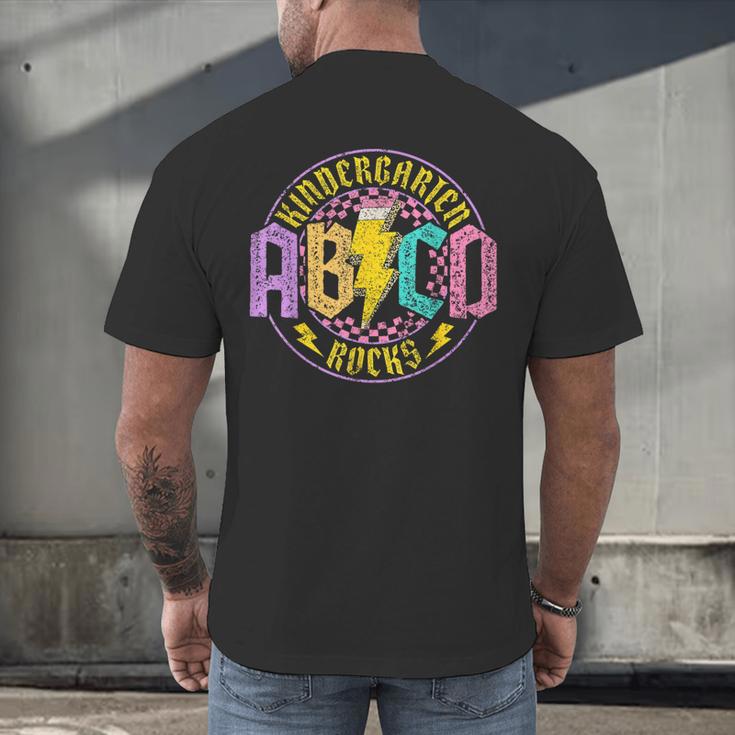 Kindergarten Rocks ABCD Back To School Rock Teacher Men's Back Print T-Shirt, gift for family, gift for coworker Kindergarten Rocks ABCD Back To School Rock Teacher Men's Back Print T-Shirt, gift for family, gift for coworker