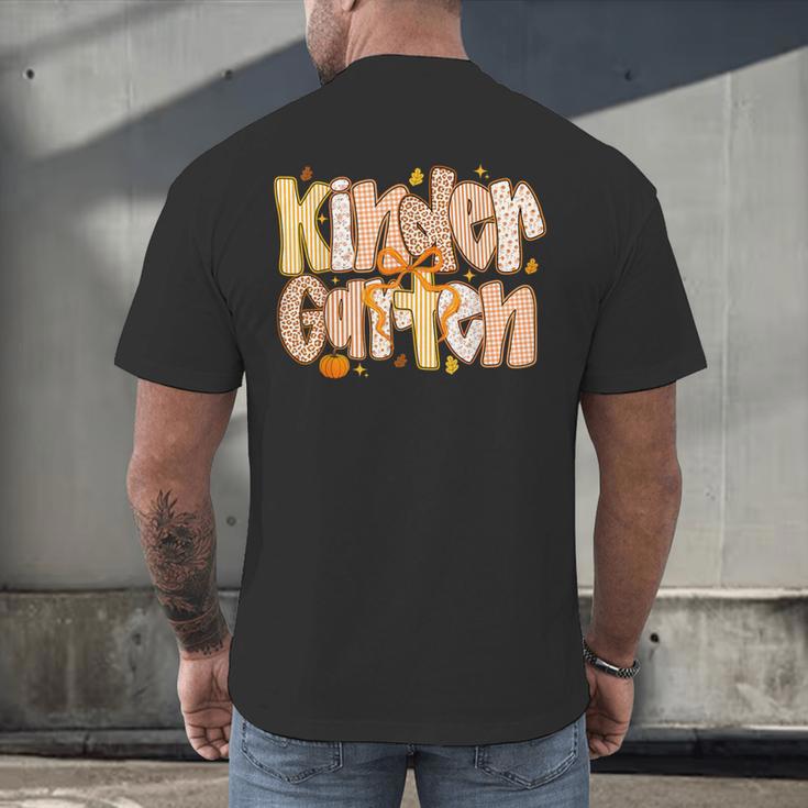 Kindergarten Teacher Fall Pumpkin Autumn Cute Men's Back Print T-Shirt, gift for family, gift for coworker Kindergarten Teacher Fall Pumpkin Autumn Cute Men's Back Print T-Shirt, gift for family, gift for coworker