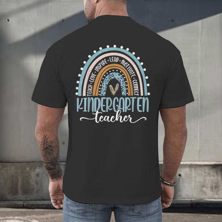Kindergarten Teacher Leopard Boho Rainbow Back To School Men's Back Print T-Shirt, gift for family, gift for coworker Kindergarten Teacher Leopard Boho Rainbow Back To School Men's Back Print T-Shirt, gift for family, gift for coworker