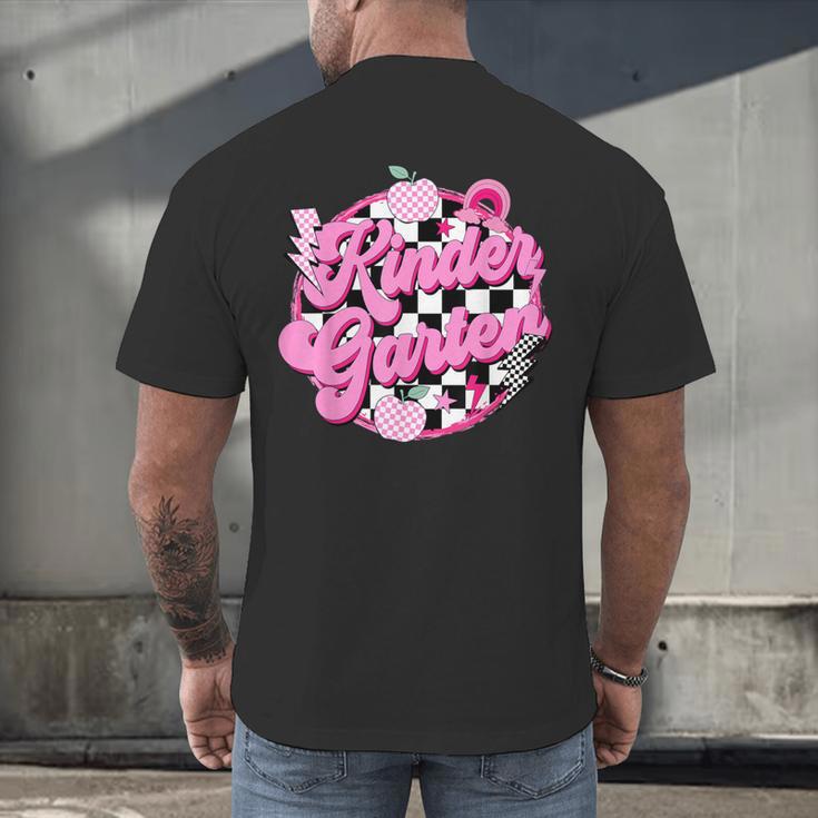 Kindergarten Teacher Women Checkered First Day Of School Men's Back Print T-Shirt, gift for family, gift for coworker