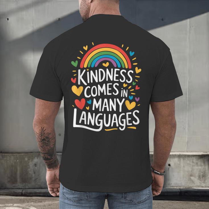 Kindness Comes In Many Languages ESL English Teacher Men's Back Print T-Shirt, gift for family, gift for coworker Kindness Comes In Many Languages ESL English Teacher Men's Back Print T-Shirt, gift for family, gift for coworker