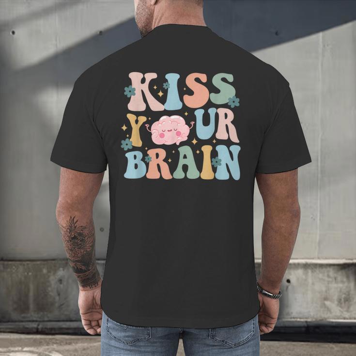 Kiss Your Brain Teacher Inspire Educate Groovy Retro Vintage Men's Back Print T-Shirt, gift for family, gift for coworker Kiss Your Brain Teacher Inspire Educate Groovy Retro Vintage Men's Back Print T-Shirt, gift for family, gift for coworker