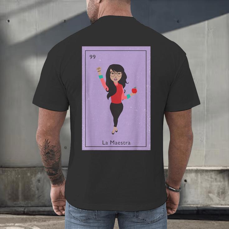 La Maestra Mexican Bingo Card Teacher Lottery Card Men's Back Print T-Shirt, gift for family, gift for coworker La Maestra Mexican Bingo Card Teacher Lottery Card Men's Back Print T-Shirt, gift for family, gift for coworker