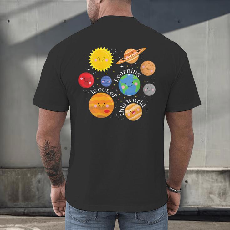 Learning Is Out Of This World Science Teacher Planets Men's Back Print T-Shirt, gift for family, gift for coworker Learning Is Out Of This World Science Teacher Planets Men's Back Print T-Shirt, gift for family, gift for coworker