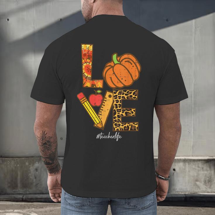 Leopard Pumpkin Love Teacher Life Thanksgiving Fall Women Men's Back Print T-Shirt, gift for family, gift for coworker