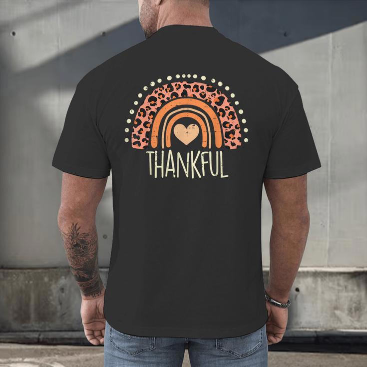 Leopard Rainbow Thankful Thanksgiving Teacher Women Kids Men's Back Print T-Shirt, gift for family, gift for coworker Leopard Rainbow Thankful Thanksgiving Teacher Women Kids Men's Back Print T-Shirt, gift for family, gift for coworker