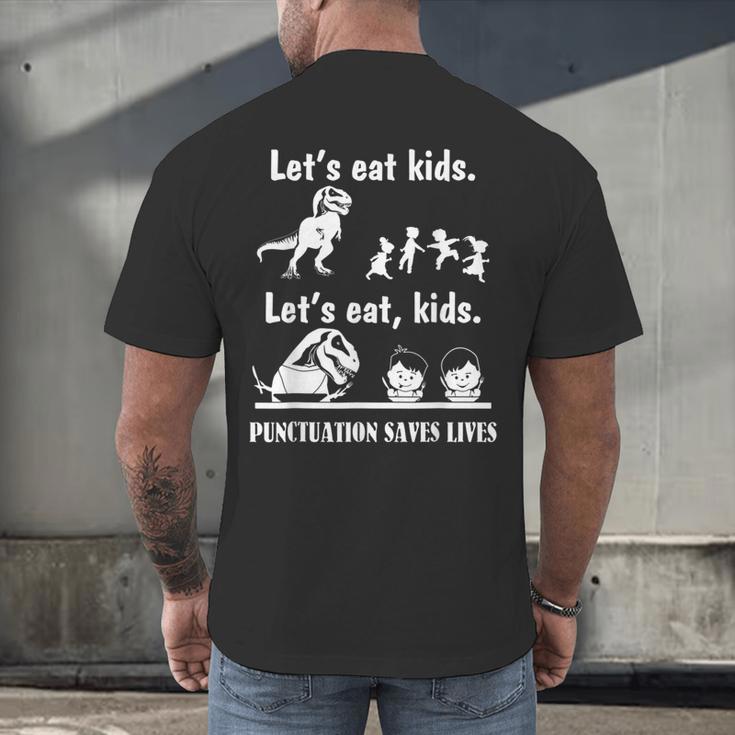 Let's Eat Kids Fun Dinosaurs Grammar Teacher Men's Back Print T-Shirt, gift for family, gift for coworker