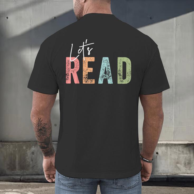 Let's Read Book Nerd Reading Book Lover Librarian Teacher Men's Back Print T-Shirt, gift for family, gift for coworker