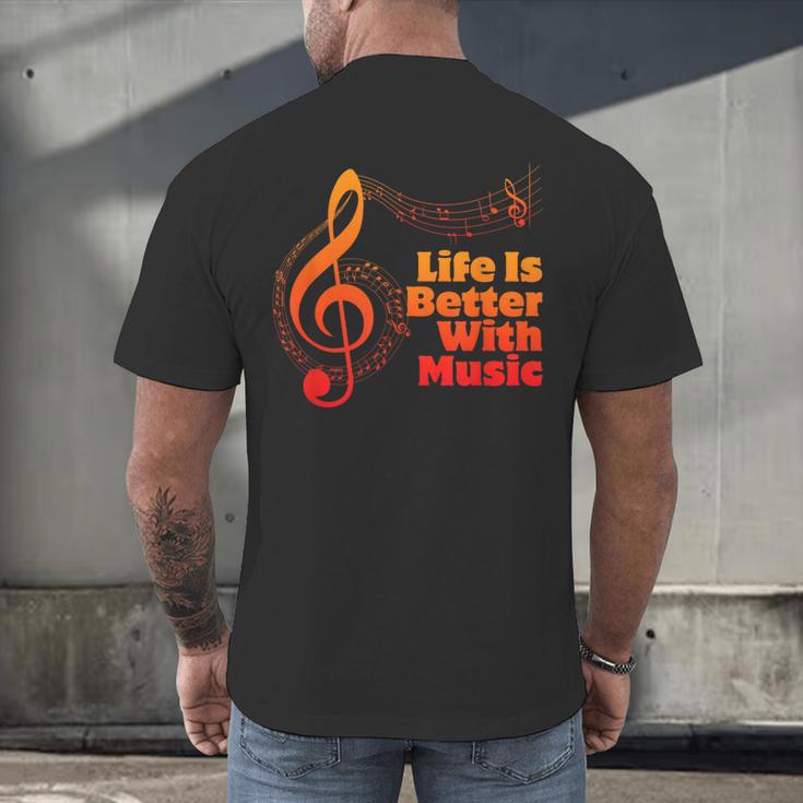 Life Is Better With Music Theory Musician Teacher Notes Clef Men's Back Print T-Shirt, gift for family, gift for coworker