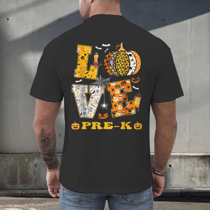 LOVE Pre-K Pumpkin Teacher Student Halloween Costume Men's Back Print T-Shirt, gift for family, gift for coworker