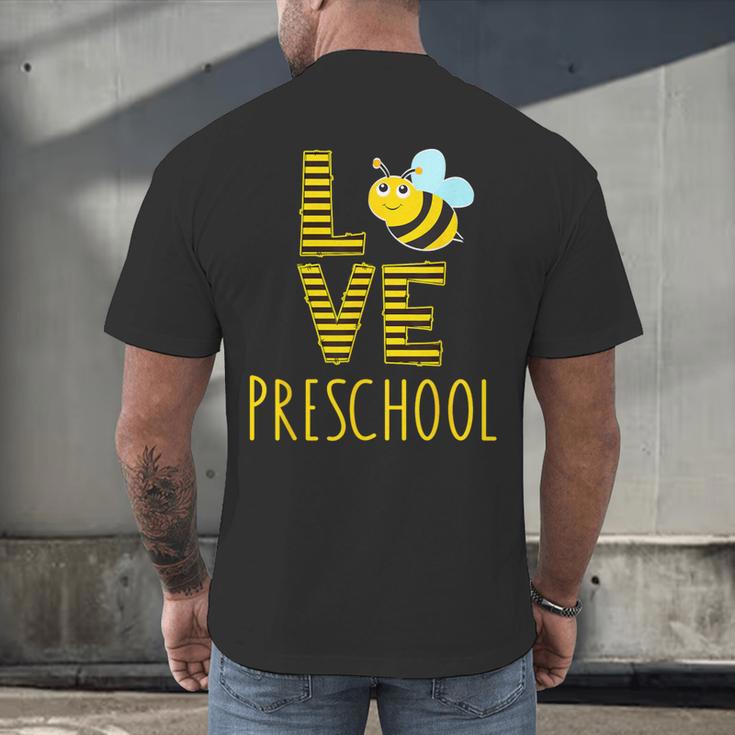 Love Preschool Back To School Yellow Bee Preschool Teacher For Men Women Girls Kids Men's Back Print T-Shirt, gift for family, gift for coworker Love Preschool Back To School Yellow Bee Preschool Teacher For Men Women Girls Kids Men's Back Print T-Shirt, gift for family, gift for coworker