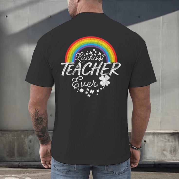 Luckiest Teacher Ever Rainbow- St Patricks Day Teacher Men's Back Print T-Shirt, gift for family, gift for coworker Luckiest Teacher Ever Rainbow- St Patricks Day Teacher Men's Back Print T-Shirt, gift for family, gift for coworker