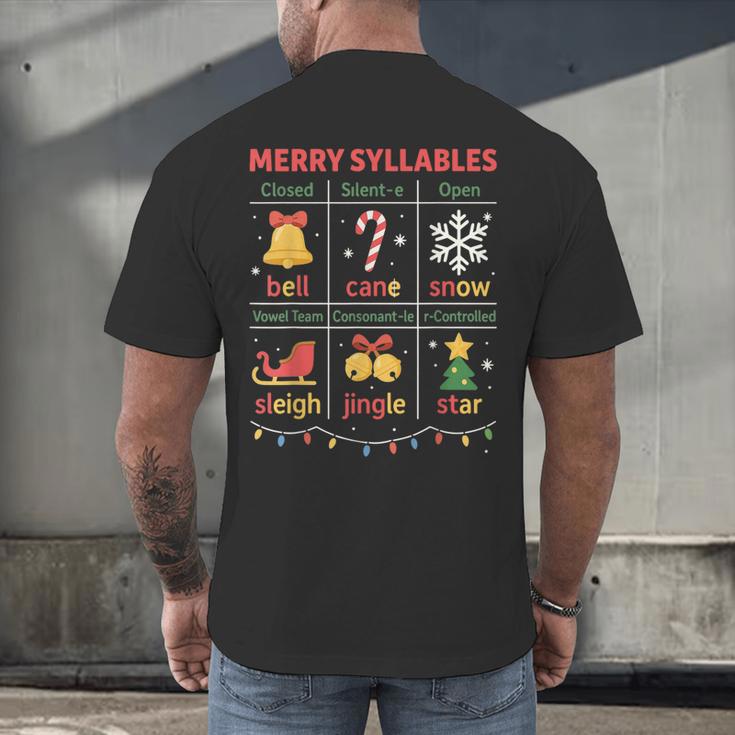 Merry Syllables Teacher Christmas Educational Kids Men's Back Print T-Shirt, gift for family, gift for coworker