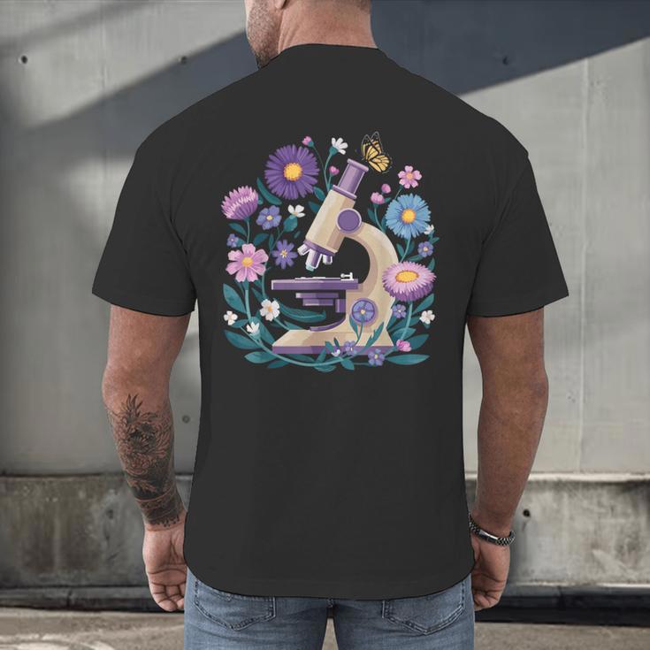Microscope Flower Butterfly Biology Science Teacher Student Men's Back Print T-Shirt, gift for family, gift for coworker