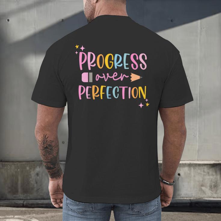Motivational Progress Over Perfection Back To School Teacher Men's Back Print T-Shirt, gift for family, gift for coworker Motivational Progress Over Perfection Back To School Teacher Men's Back Print T-Shirt, gift for family, gift for coworker