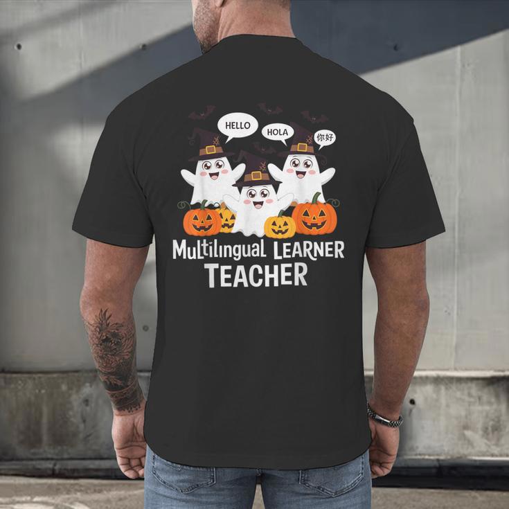 Multilingual Learner Teacher Spooky Halloween ESL Teacher Men's Back Print T-Shirt, gift for family, gift for coworker
