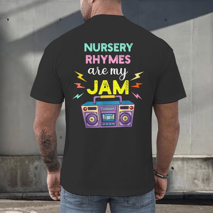 Nursery Rhymes Are My Jam 80s Retro Teachers & Students Kids Men's Back Print T-Shirt, gift for family, gift for coworker Nursery Rhymes Are My Jam 80s Retro Teachers & Students Kids Men's Back Print T-Shirt, gift for family, gift for coworker