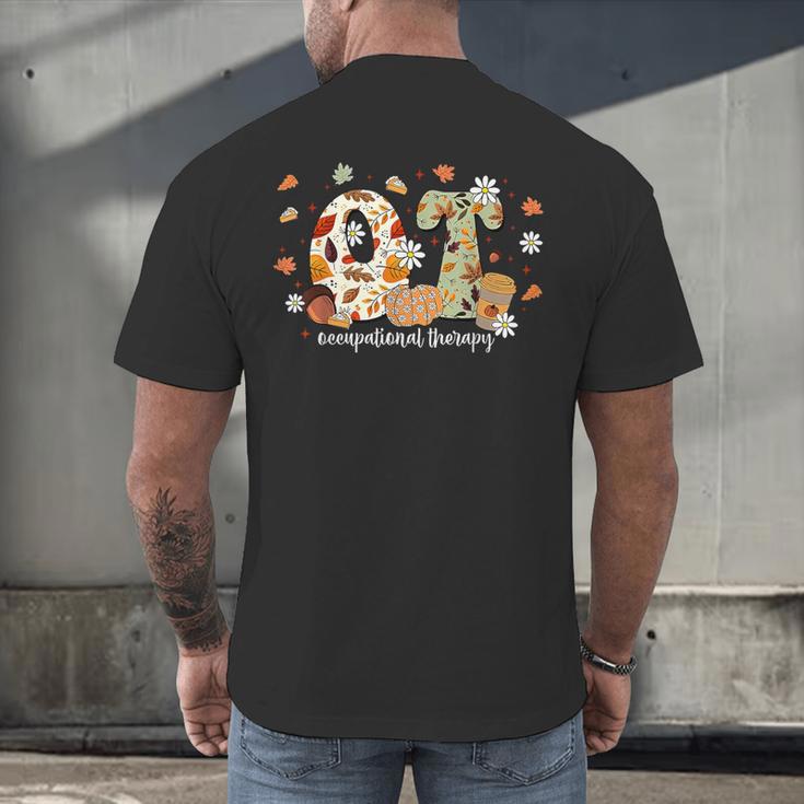 Occupational Therapy Fall Autumn Pumpkin Flower OTA Teacher Men's Back Print T-Shirt, gift for family, gift for coworker