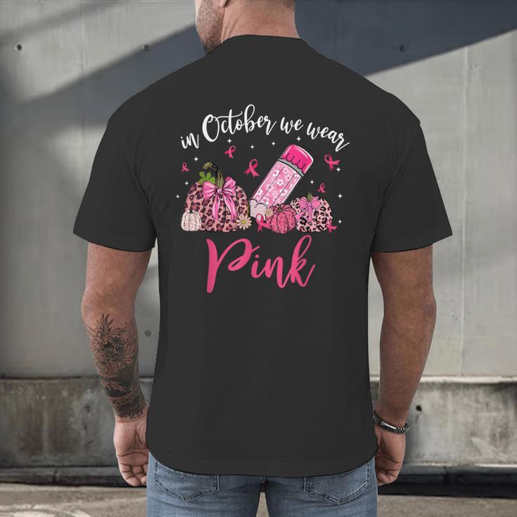 In October We Wear Pink Apple Teacher Daisy Breast Cancer Men's Back Print T-Shirt, gift for family, gift for coworker