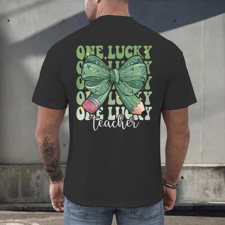 One Lucky Teacher Coquette Bow St Patricks Day Teacher Men's Back Print T-Shirt, gift for family, gift for coworker